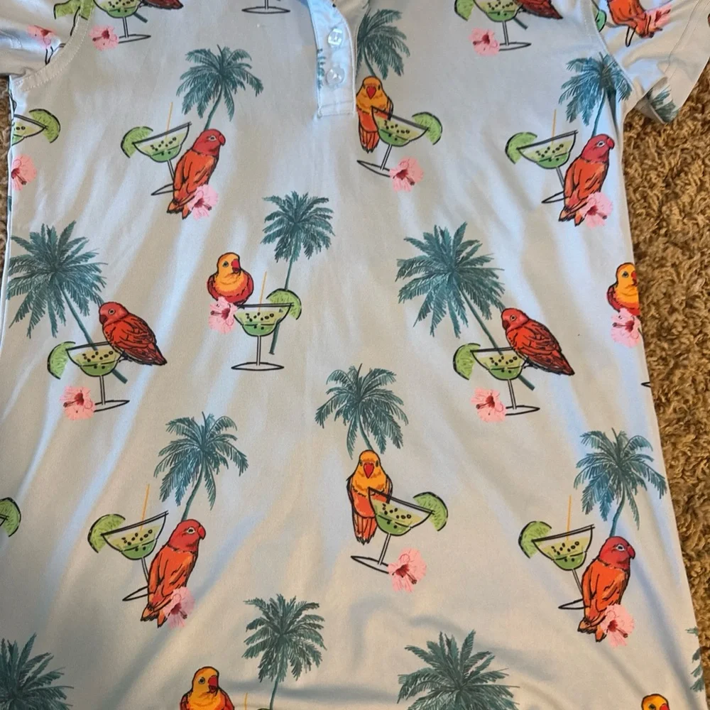 Tropical Parrot Palm Polo Shirt - Light Blue - Picture 3 of 9